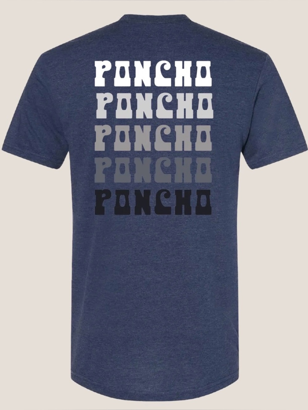 PONCHO Outdoors Heather Blue Graphic T-Shirt Large Retro Fade Logo Tee
